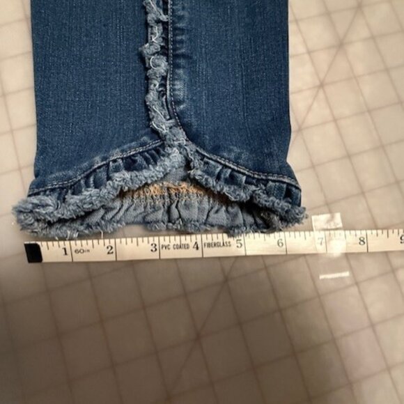 CROWN & IVY BLUE DENIM SKINNY CROPPED JEANS WITH RUFFLE HEM, SIZE 12 - Picture 5 of 15